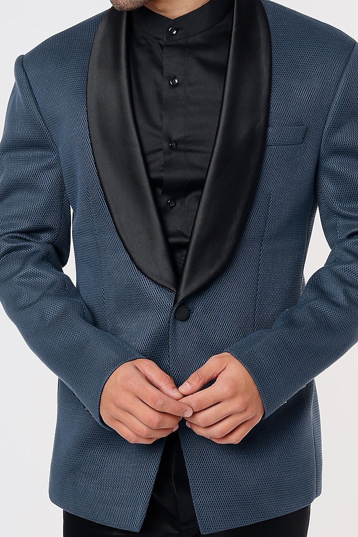 Cobalt Blue Knitted Tuxedo Set by Prima Czar at Pernia's Pop Up Shop