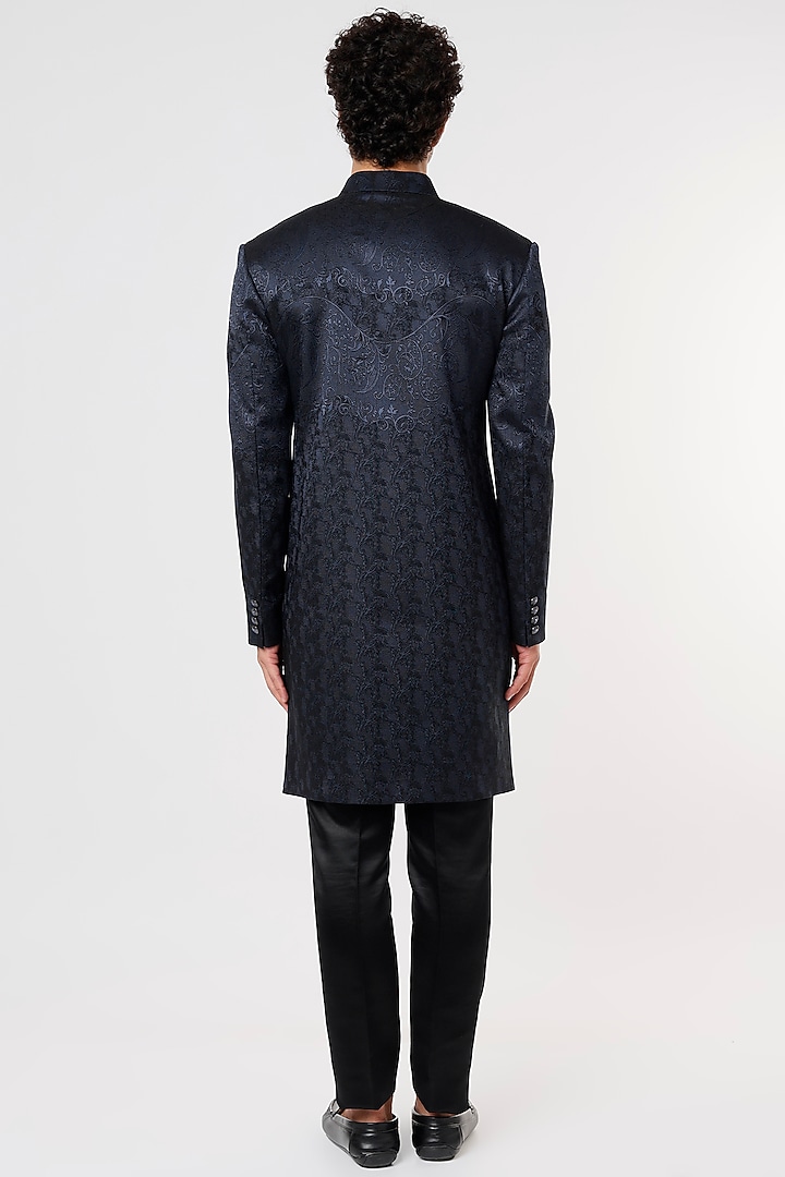 Cobalt Blue Jacquard Wedding Sherwani Set by Prima Czar at Pernia's Pop Up Shop