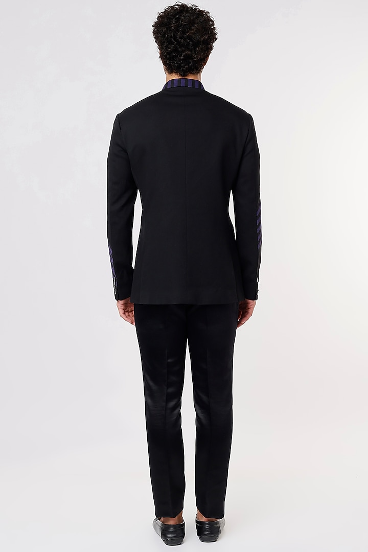 Black Wool Wedding Bandhgala Set by Prima Czar at Pernia's Pop Up Shop