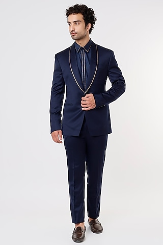 Cobalt Blue Embroidered Blazer Set by Prima Czar