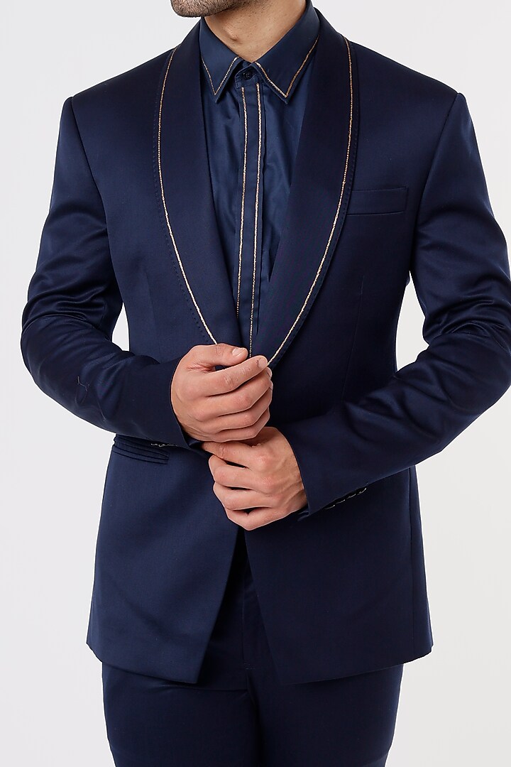 Cobalt Blue Embroidered Blazer Set by Prima Czar at Pernia's Pop Up Shop