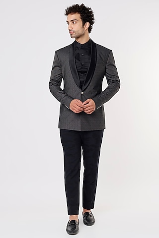 Grey Cupro Tuxedo Set by Prima Czar
