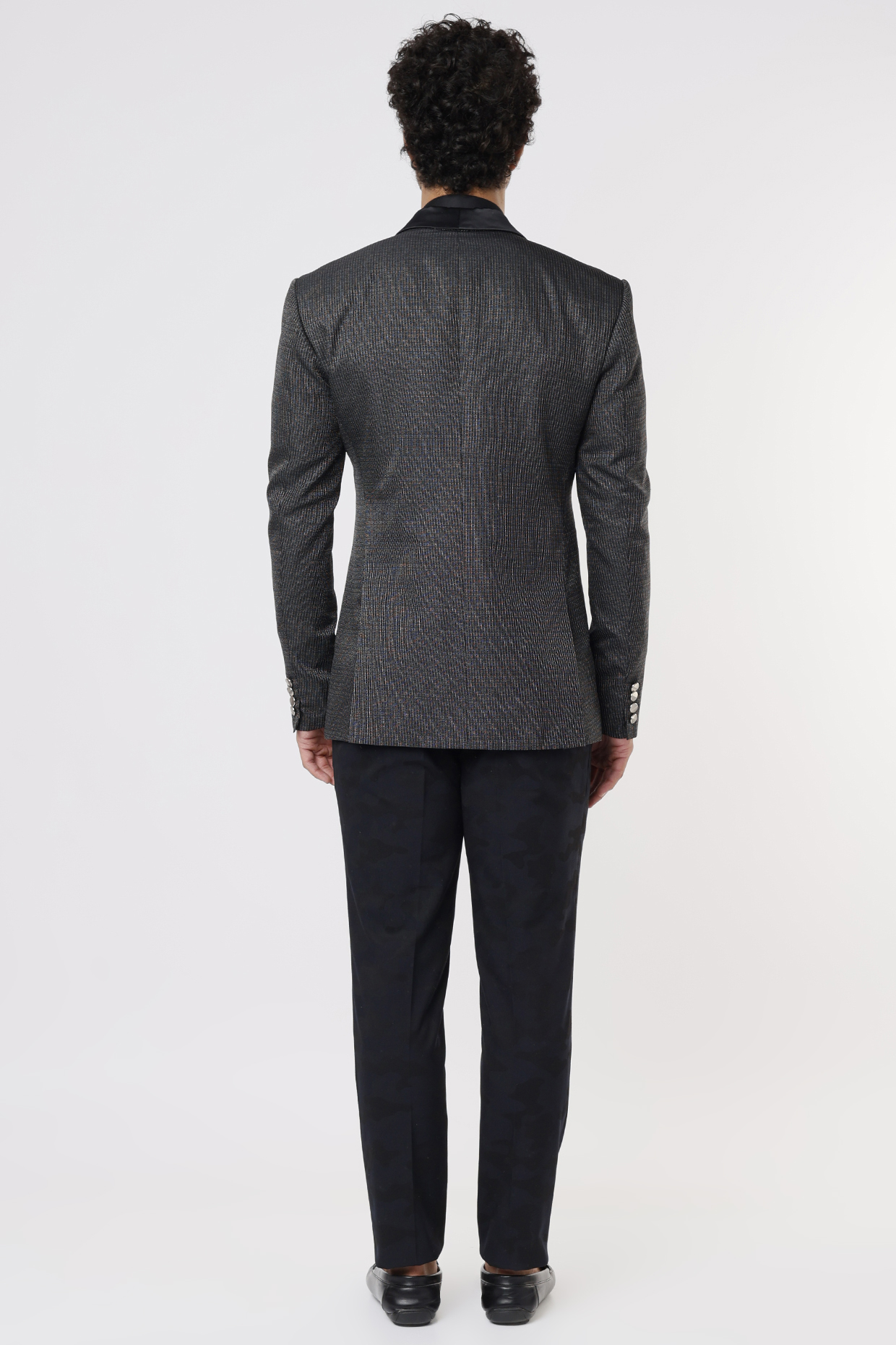 Grey Cupro Tuxedo Set by Prima Czar at Pernia's Pop Up Shop 2024