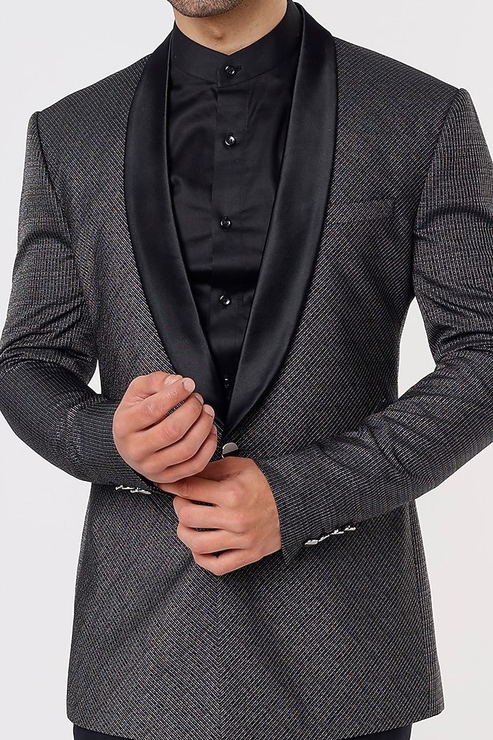 Grey Cupro Tuxedo Set by Prima Czar at Pernia's Pop Up Shop
