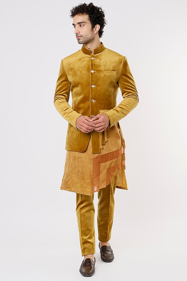 Mustard Suede Velvet Jacket Set by Prima Czar at Pernia's Pop Up Shop