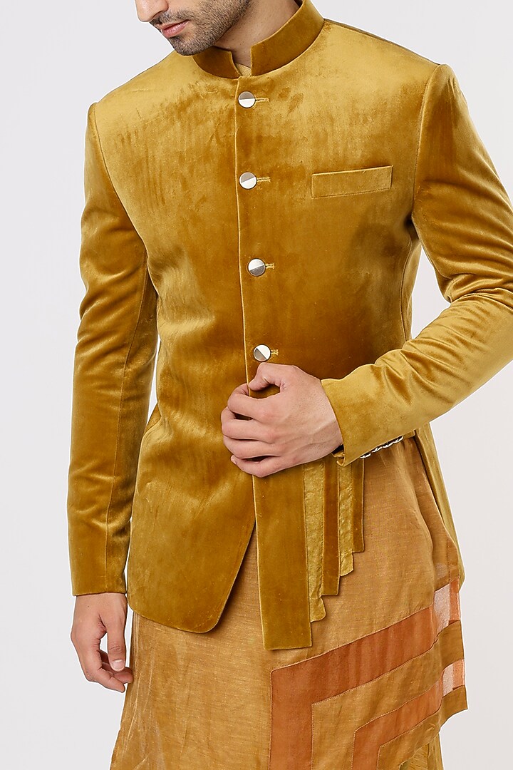 Mustard Suede Velvet Jacket Set by Prima Czar at Pernia's Pop Up Shop