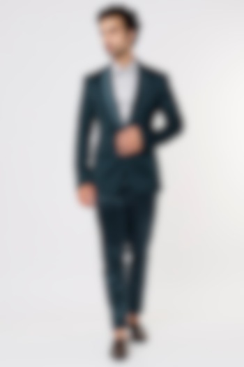 Green Jacquard Tuxedo Set by Prima Czar at Pernia's Pop Up Shop