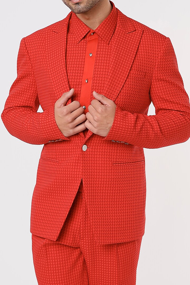 Red Jacquard Blazer Set by Prima Czar at Pernia's Pop Up Shop