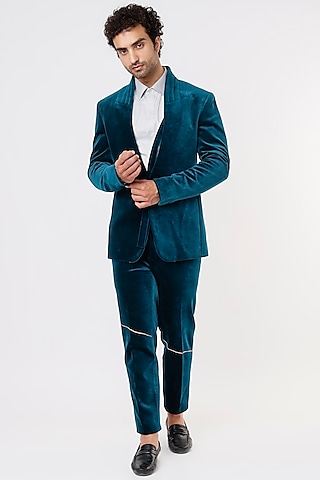 Cobalt Blue Cotton Blazer Set by Prima Czar