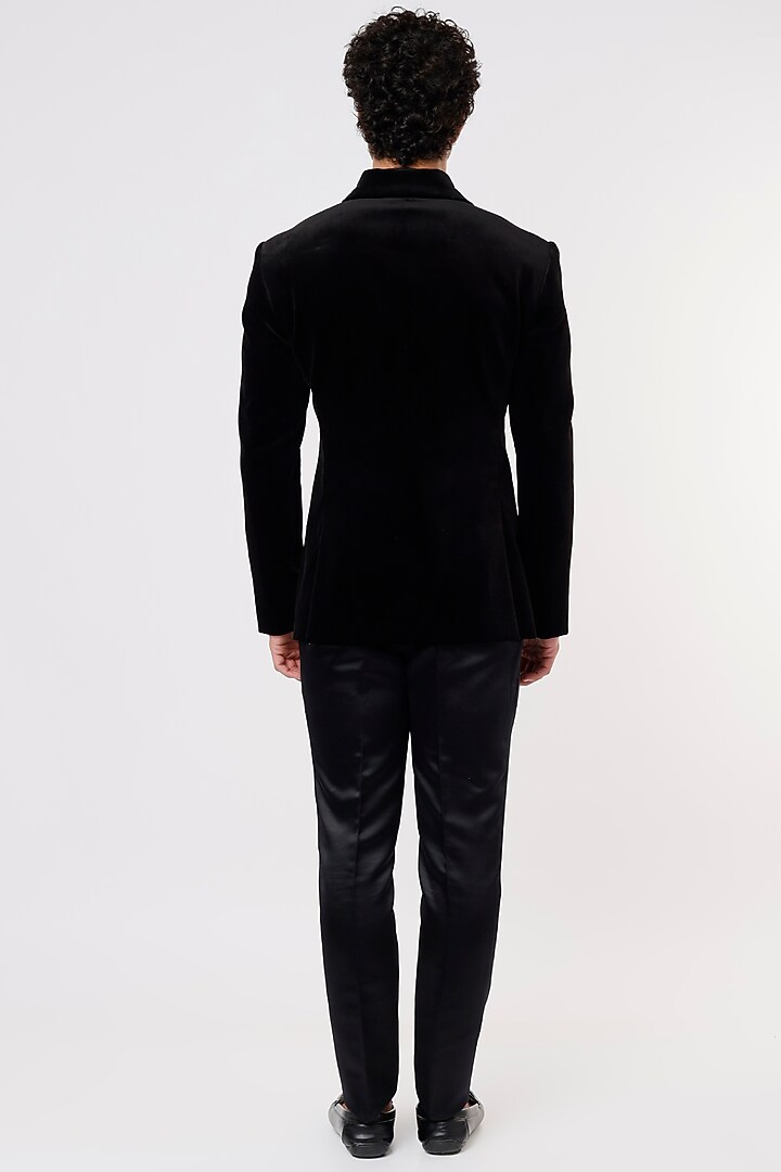 Black Cotton Velvet Hand Embroidered Jacket Set by Prima Czar at Pernia's Pop Up Shop