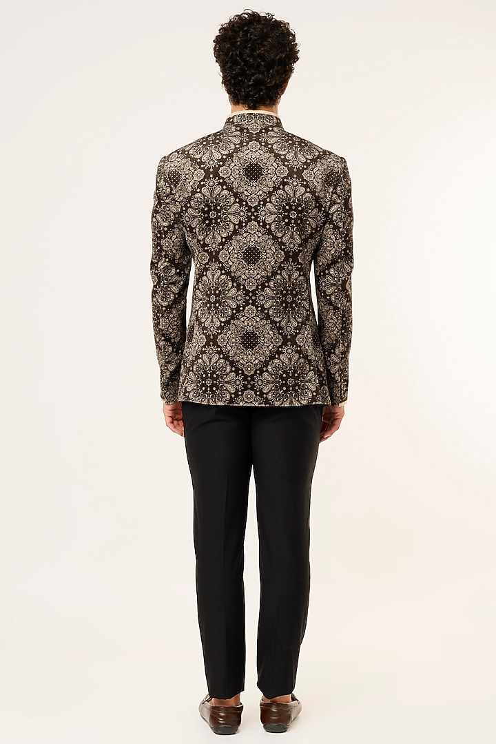 Black Printed Wedding Bandhgala Set by Prima Czar at Pernia's Pop Up Shop