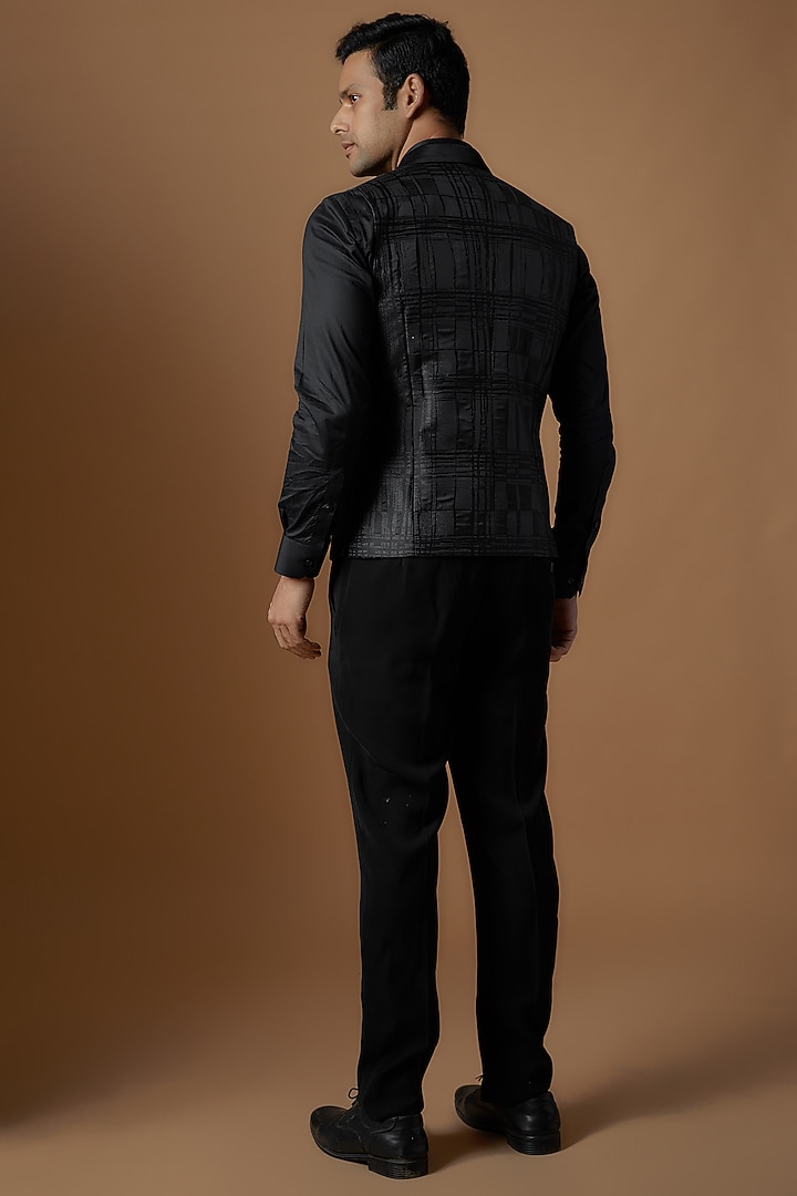 Black Cotton Printed Waistcoat Set by Prima Czar at Pernia's Pop Up Shop