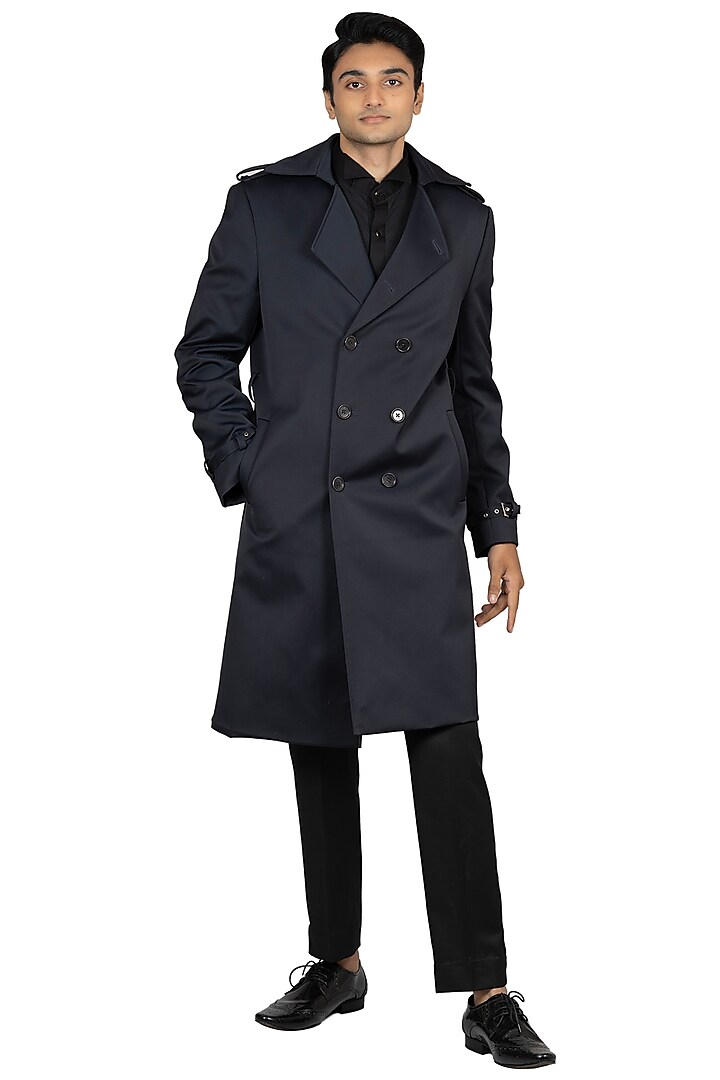 Buy Prima Czar Blue Wool Trench Coat at Pernia'sPopUpShopMen 2023