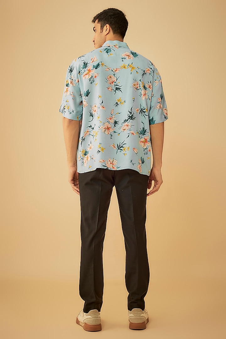 Blue Rayon Printed Oversized Party Wear Shirt by Prima Czar at Pernia's Pop Up Shop