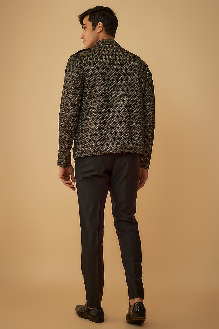 Black Jacquard Bomber Jacket by Prima Czar at Pernia's Pop Up Shop