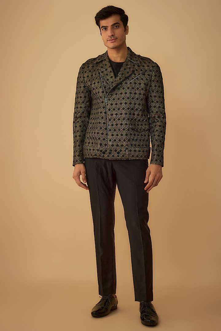 Black Jacquard Bomber Jacket by Prima Czar at Pernia's Pop Up Shop