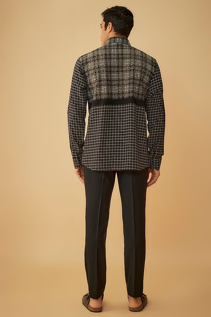 Black Net & Polyester Satin Party Wear Shirt by Prima Czar at Pernia's Pop Up Shop