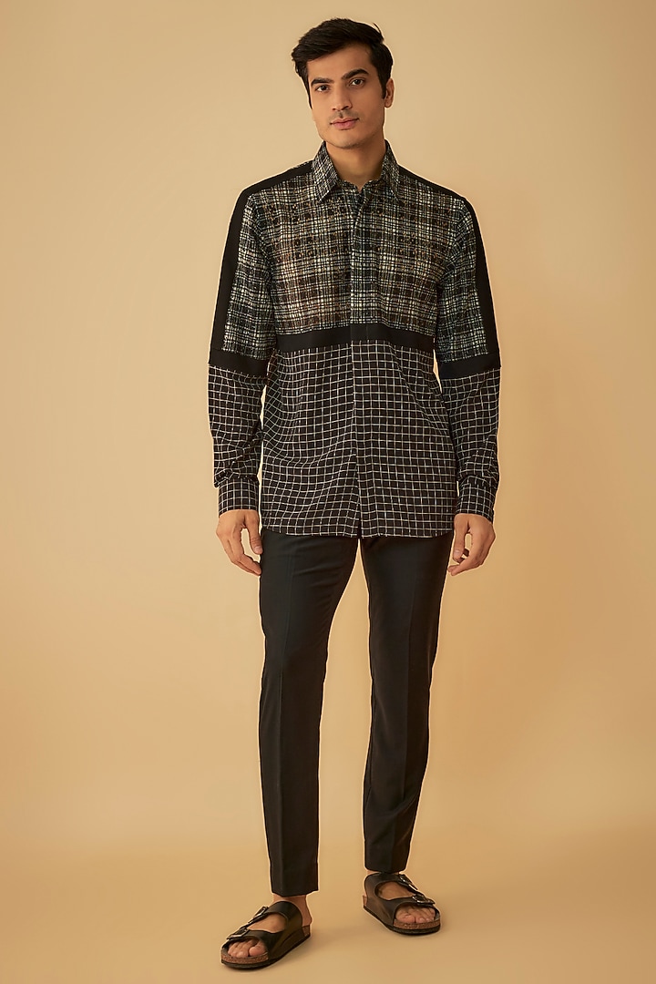 Black Net & Polyester Satin Party Wear Shirt by Prima Czar at Pernia's Pop Up Shop
