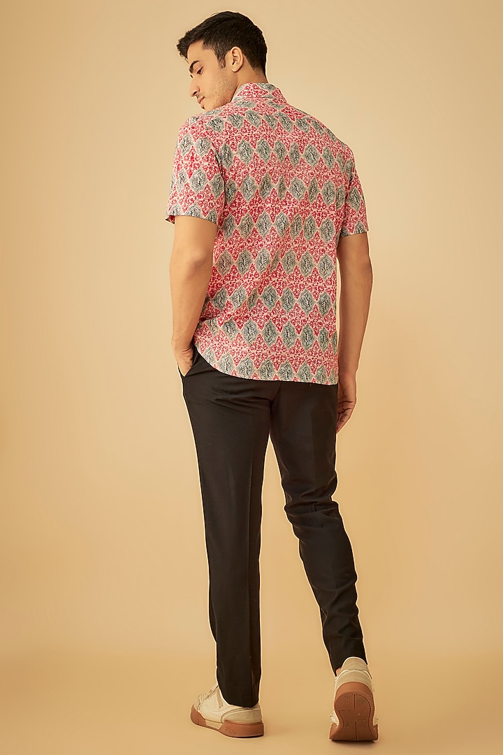 Red Seersucker Printed Party Wear Shirt by Prima Czar at Pernia's Pop Up Shop