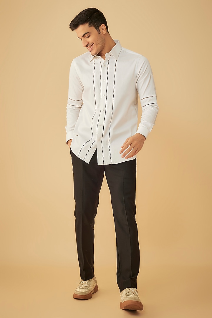 White Cotton Party Wear Shirt by Prima Czar at Pernia's Pop Up Shop