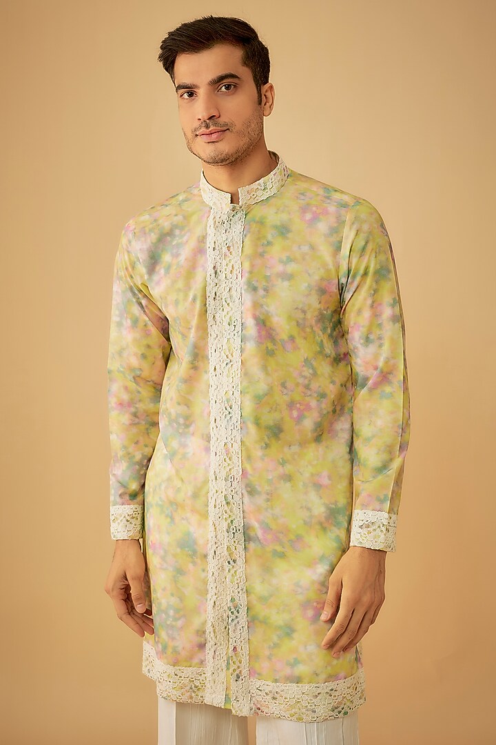 Yellow Cotton Lace Embroidered Kurta Set by Prima Czar at Pernia's Pop Up Shop