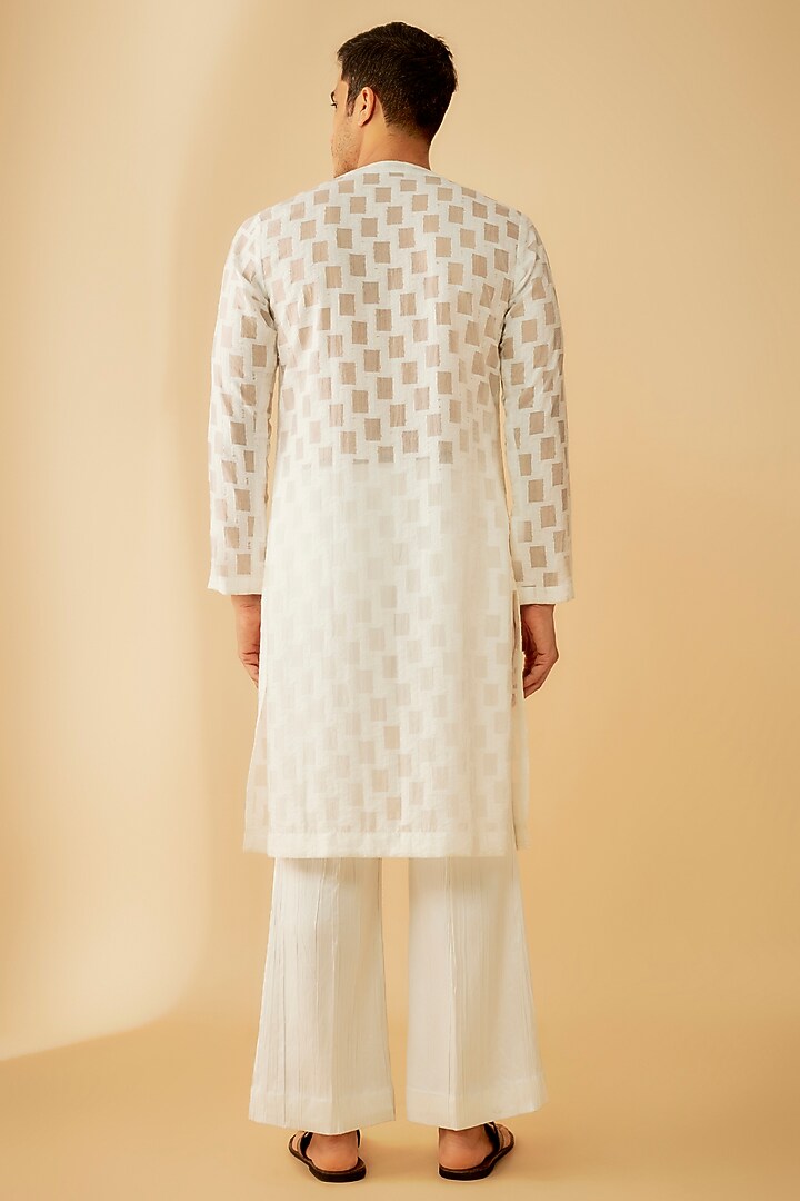 White Polyester Angrakha Kurta Set by Prima Czar at Pernia's Pop Up Shop