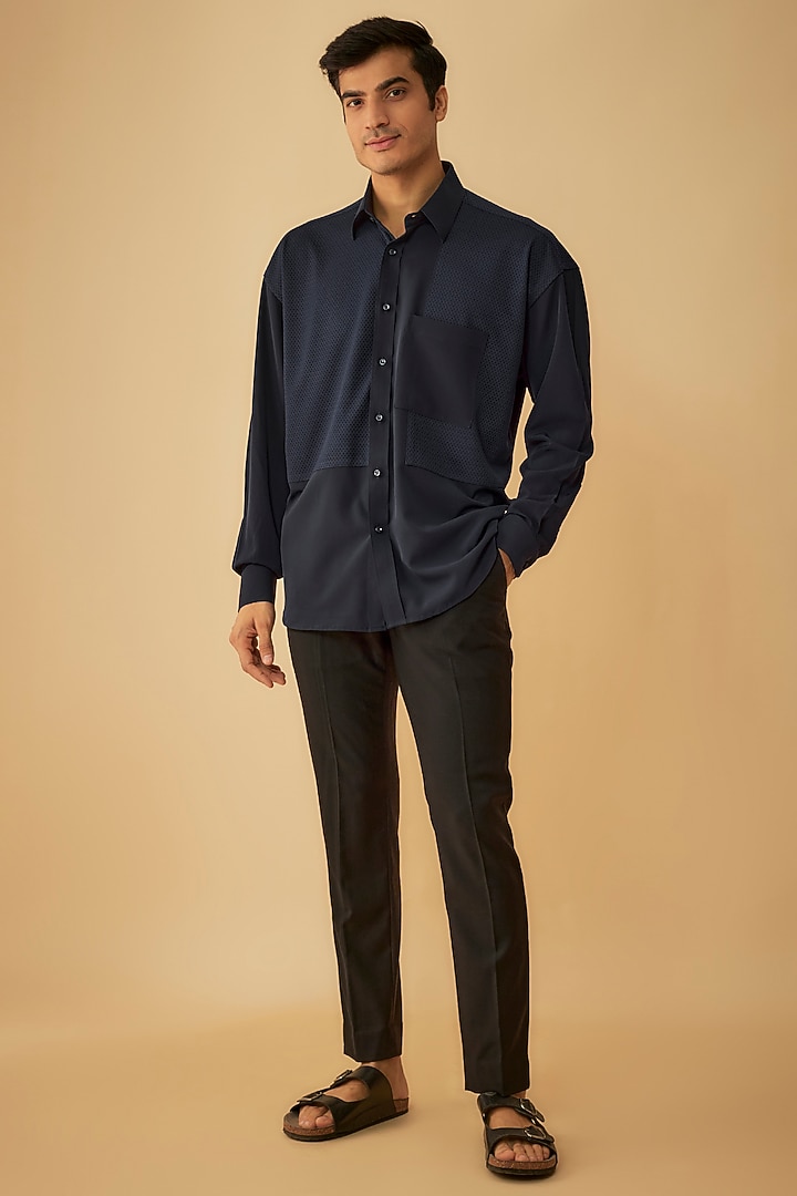 Blue Cotton Patchwork Party Wear Shirt by Prima Czar at Pernia's Pop Up Shop
