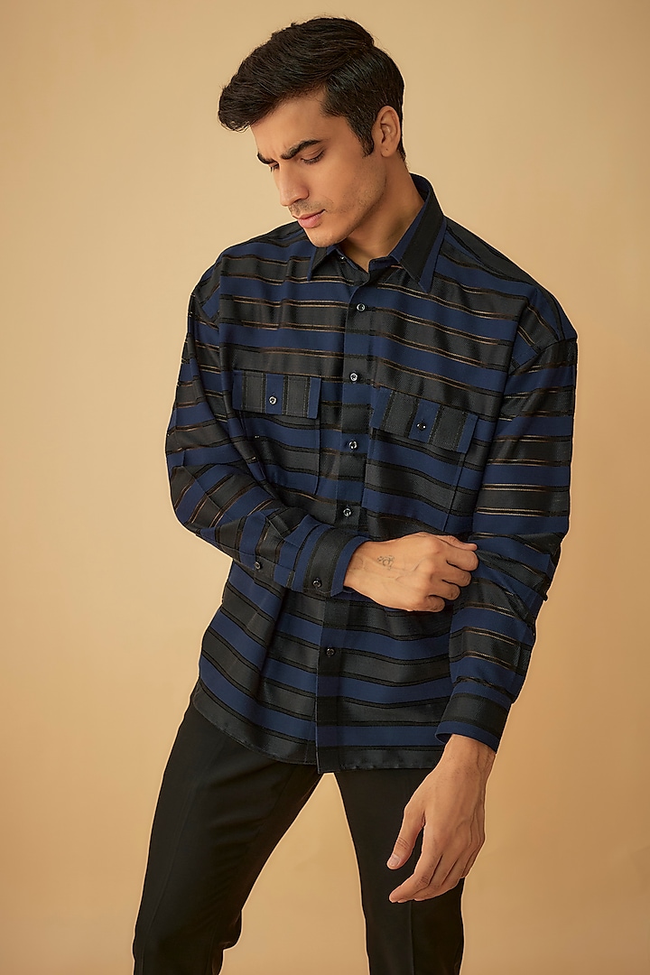 Blue Net Striped Shirt by Prima Czar