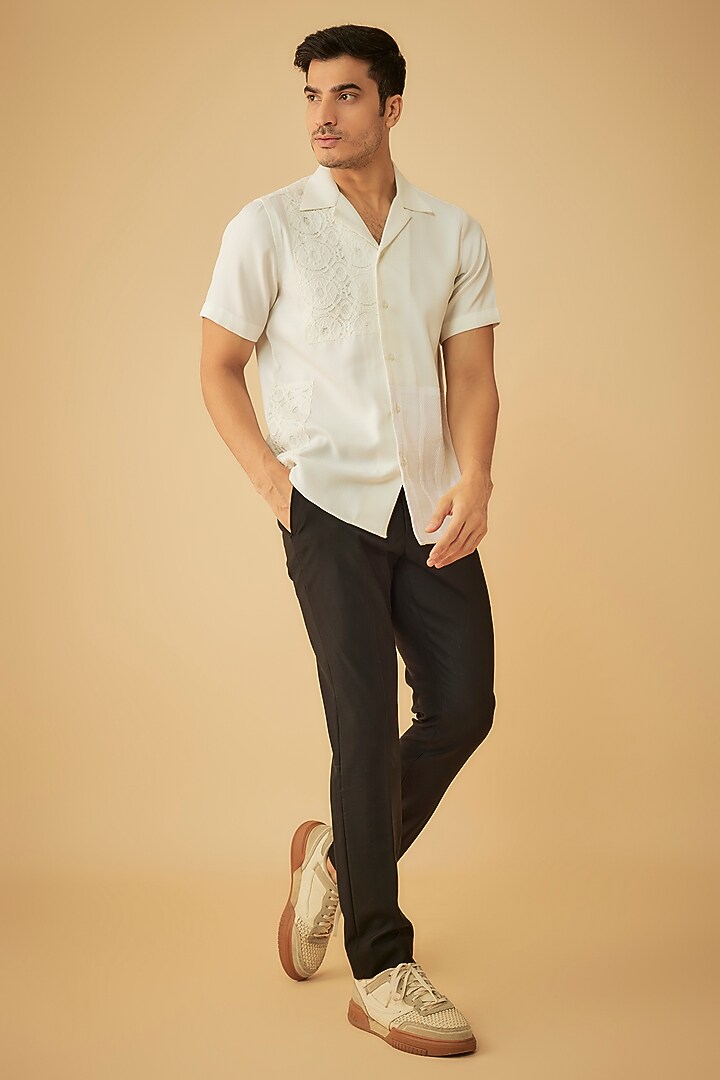White Cotton Patch Work Party Wear Shirt by Prima Czar at Pernia's Pop Up Shop