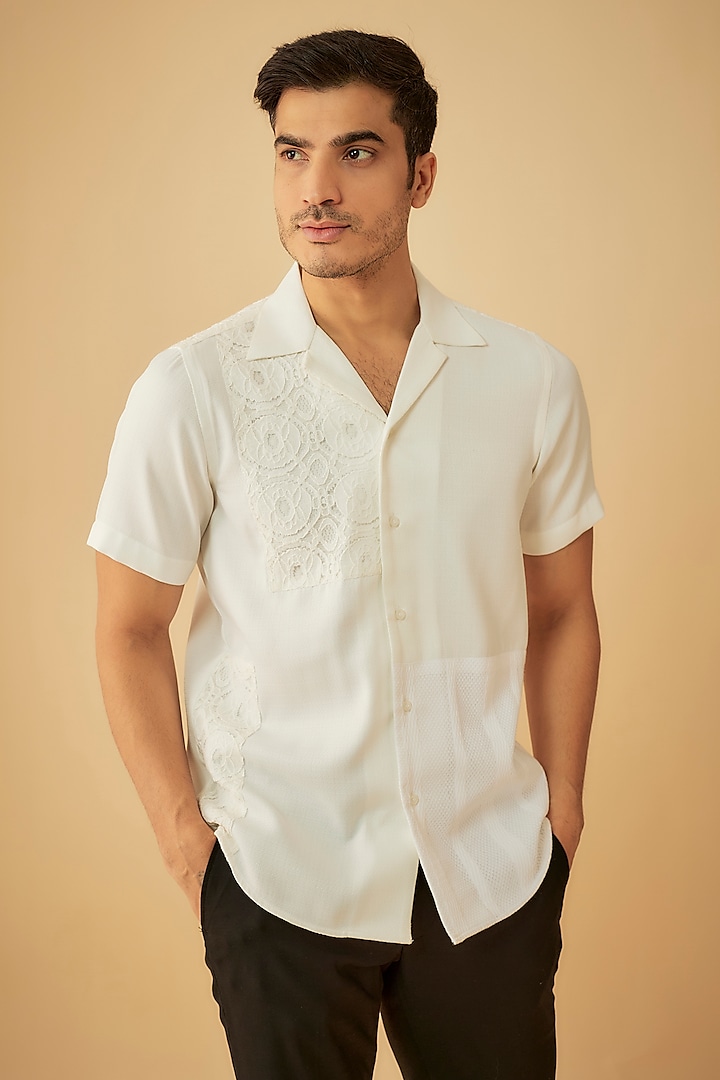 White Cotton Patch Work Shirt by Prima Czar at Pernia's Pop Up Shop