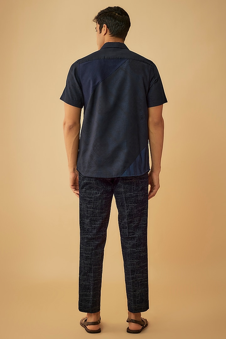 Blue Cotton Patchwork Party Wear Shirt by Prima Czar at Pernia's Pop Up Shop