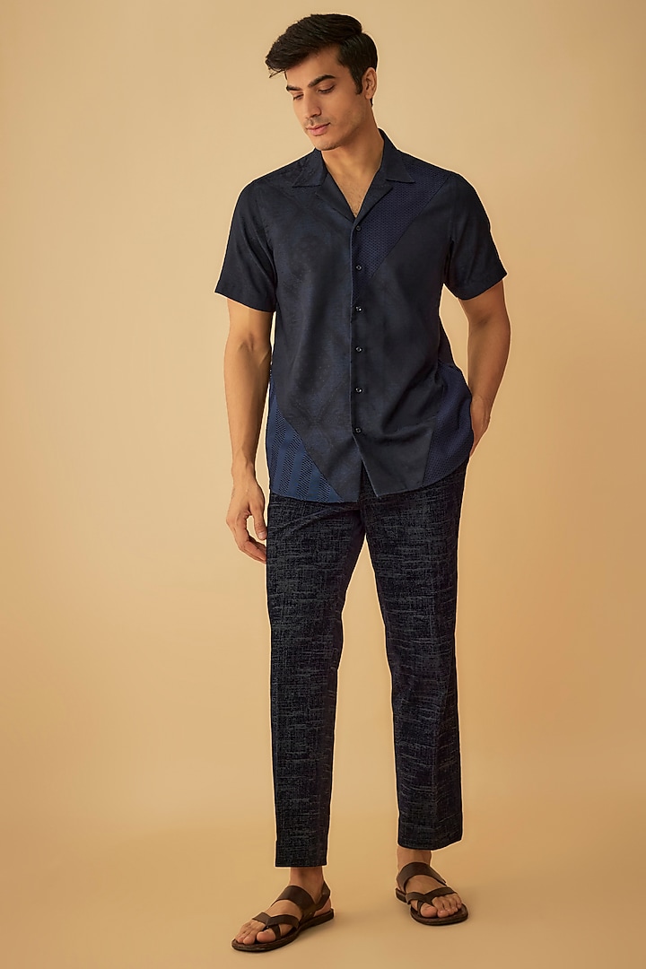 Blue Cotton Patchwork Party Wear Shirt by Prima Czar at Pernia's Pop Up Shop