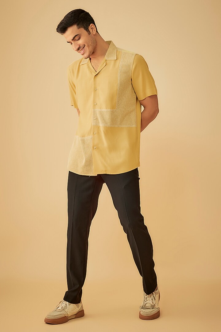 Yellow Cotton Patch Work Party Wear Shirt by Prima Czar at Pernia's Pop Up Shop