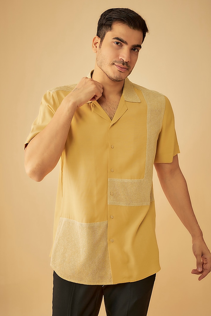 Yellow Cotton Patch Work Shirt by Prima Czar