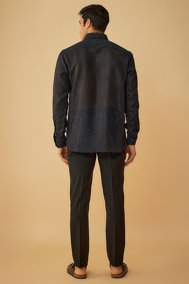 Blue Net Party Wear Shirt by Prima Czar at Pernia's Pop Up Shop