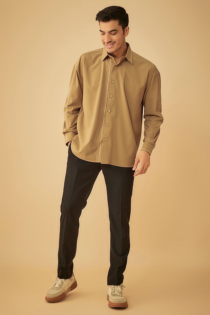 Brown Cotton Oversized Party Wear Shirt by Prima Czar at Pernia's Pop Up Shop