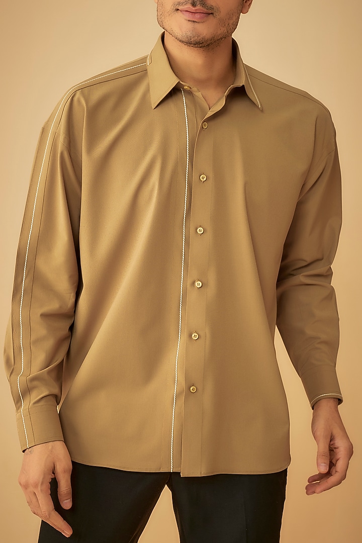 Brown Cotton Oversized Party Wear Shirt by Prima Czar at Pernia's Pop Up Shop
