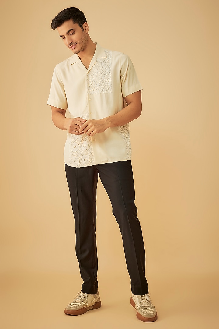 Off-White Cotton Patch Work Party Wear Shirt by Prima Czar at Pernia's Pop Up Shop