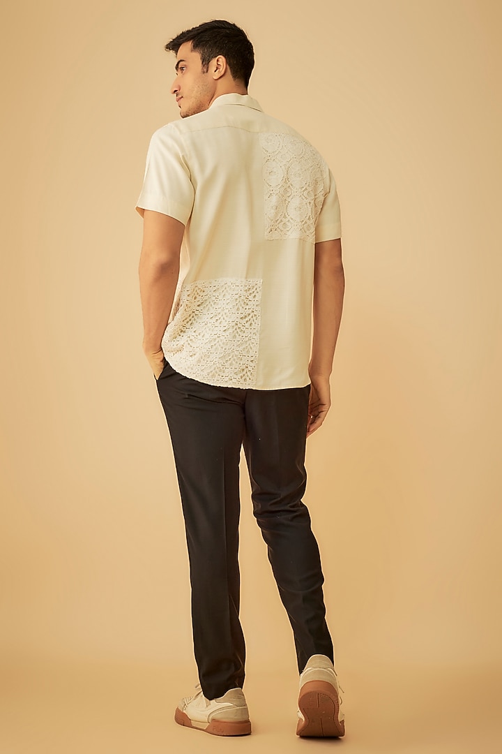 Off-White Cotton Patch Work Party Wear Shirt by Prima Czar at Pernia's Pop Up Shop