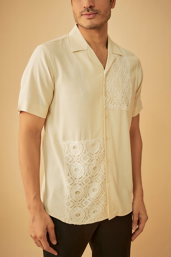 Off-White Cotton Patch Work Party Wear Shirt by Prima Czar at Pernia's Pop Up Shop
