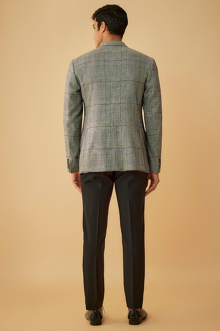Grey Poly Wool Checkered Jacket by Prima Czar at Pernia's Pop Up Shop