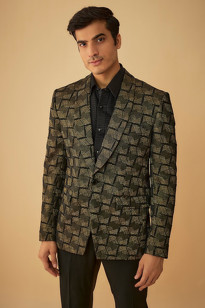 Black Jacquard Jacket by Prima Czar