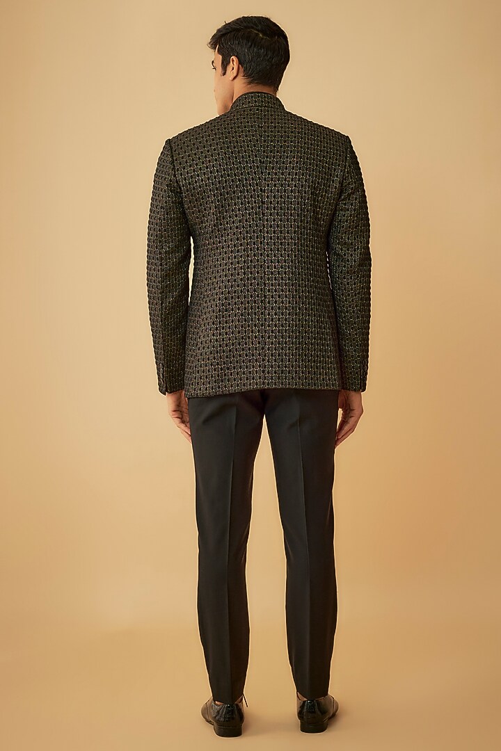 Black Jacquard Wedding Bandhgala by Prima Czar at Pernia's Pop Up Shop