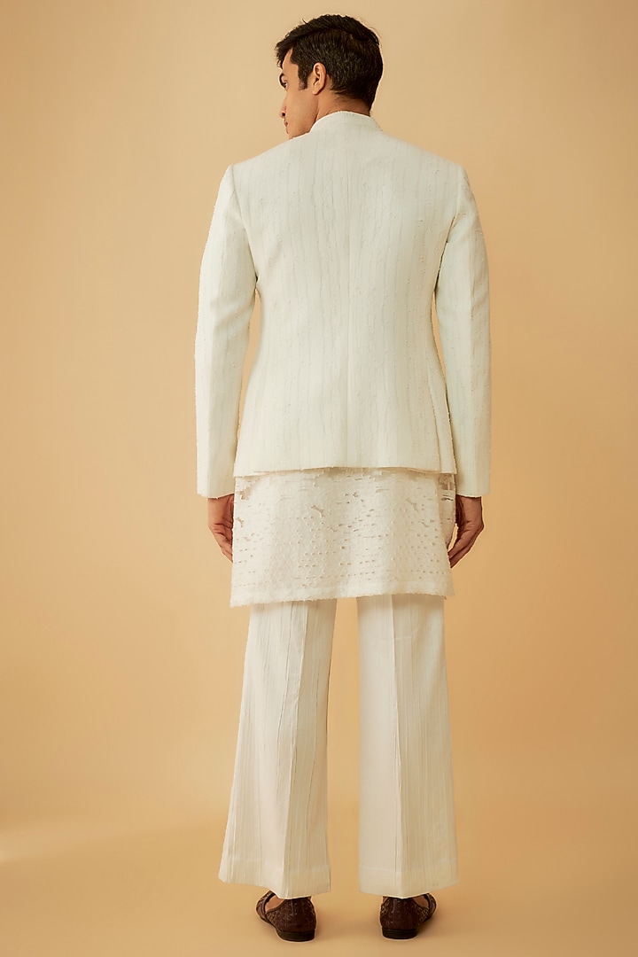 Off-White Net Wedding Indowestern Set by Prima Czar at Pernia's Pop Up Shop