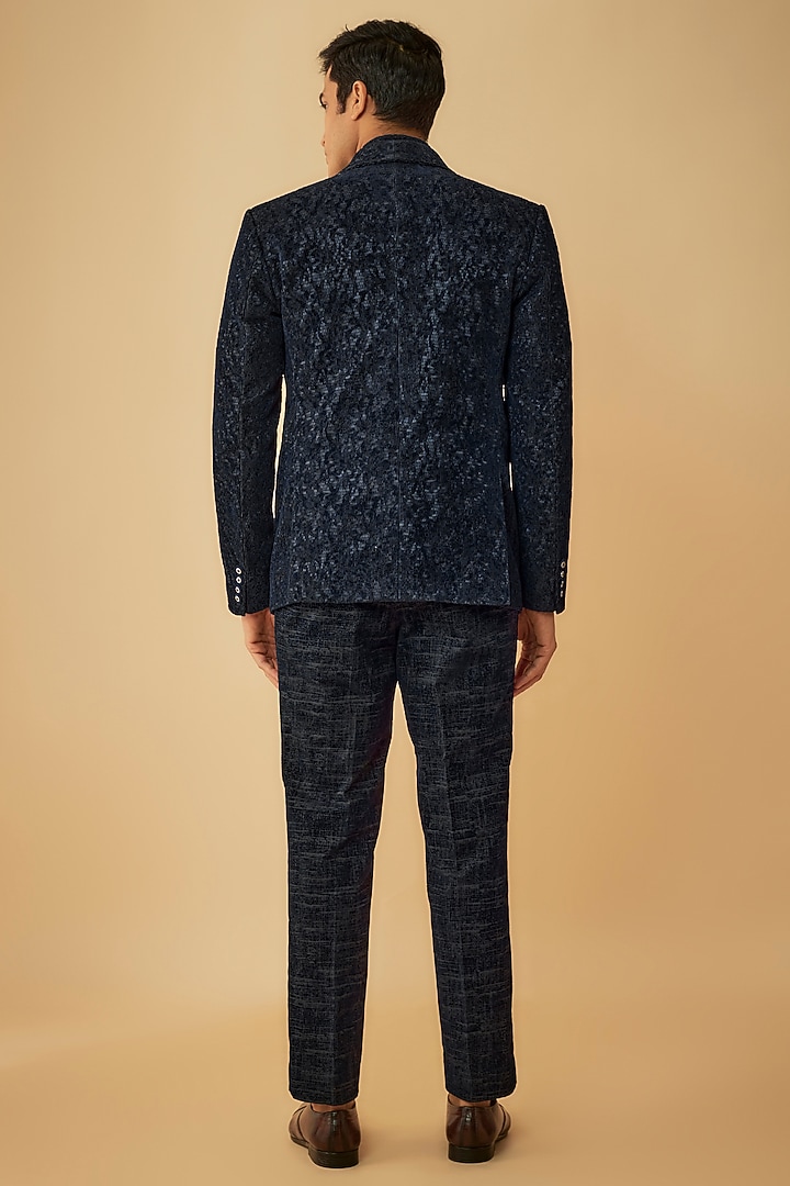 Blue Jacquard Tuxedo Set by Prima Czar at Pernia's Pop Up Shop