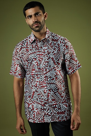 Maroon Artificial Silk Printed Shirt by Prima Czar