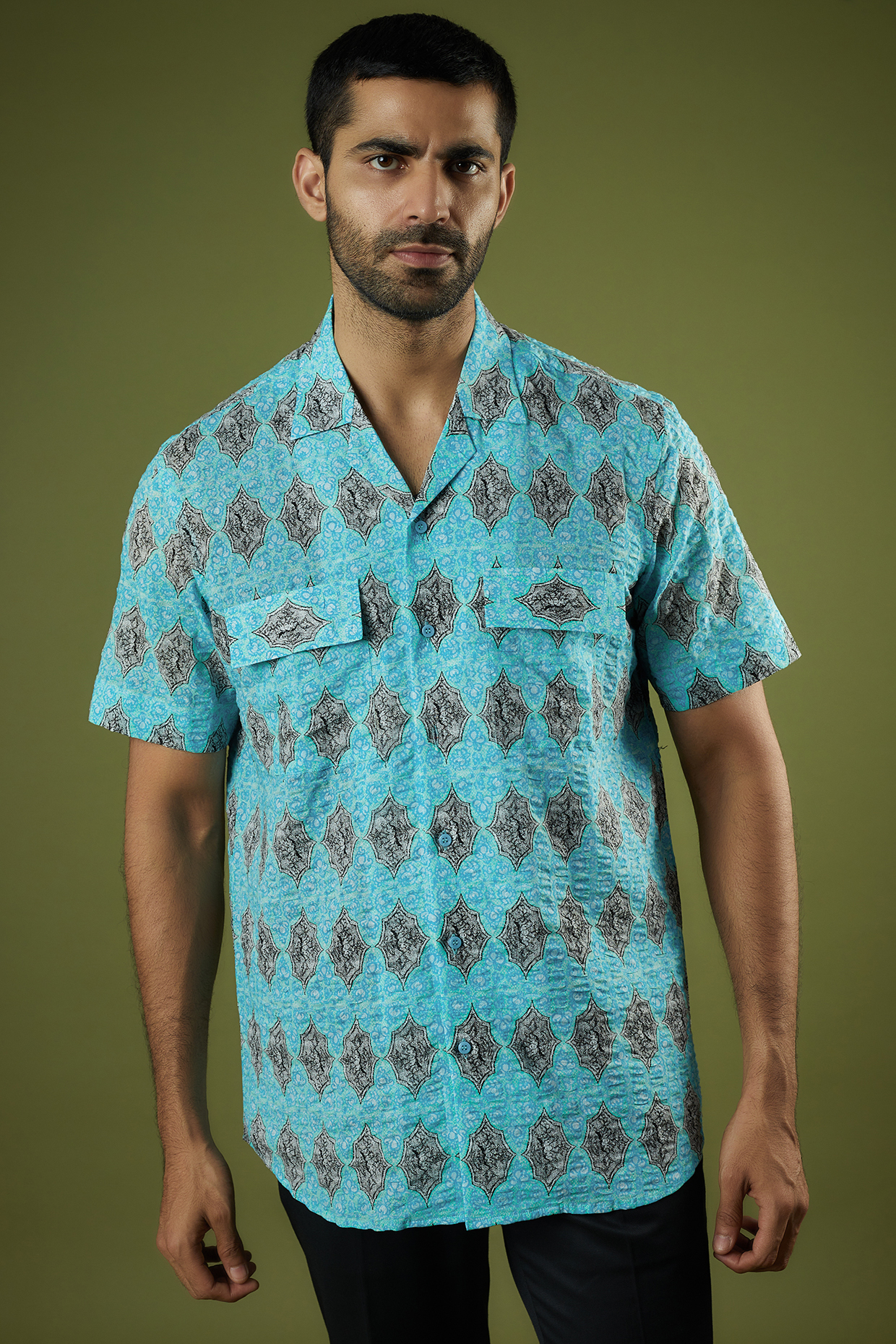 Blue Seersucker Shirt by Prima Czar