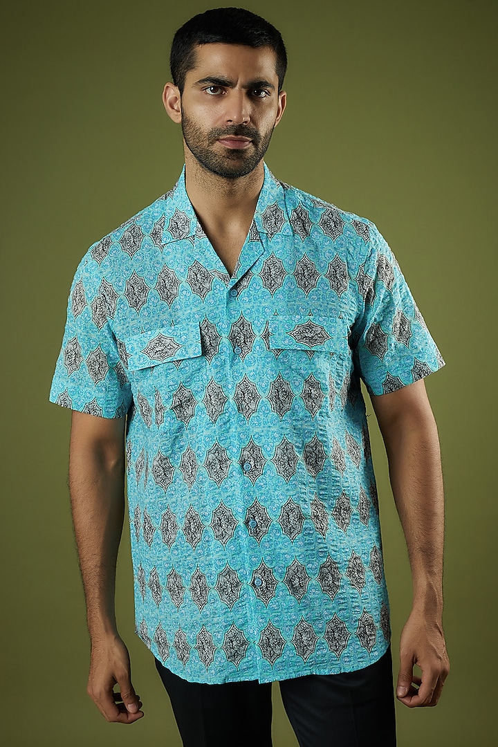 Blue Seersucker Shirt by Prima Czar