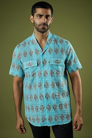 Blue Seersucker Shirt by Prima Czar