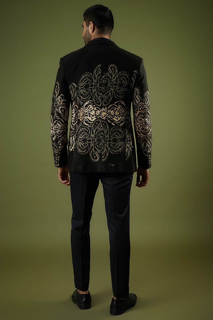 Black Knit Printed Tuxedo by Prima Czar at Pernia's Pop Up Shop